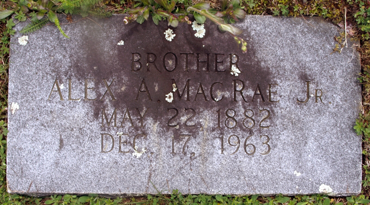 Photo of headstones/Alex A MacRae died 1963 MI Newland Cemetery North Carolina